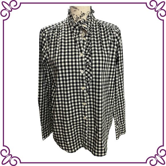 Ann Taylor Tops - Ann Taylor Black & White Gingham Button Up Blouse with Ruffle Collar Small